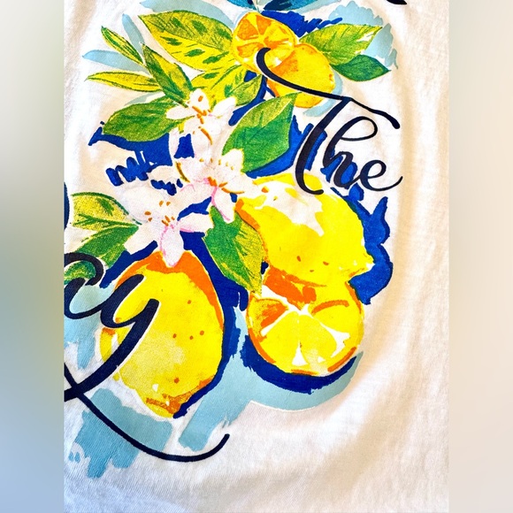 Caribbean Joe White Tee with Lemon and Floral Design “Squeeze the Day” size S - Picture 4 of 4